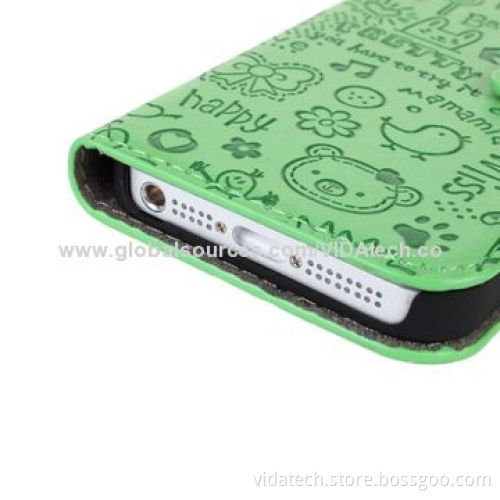 Embossed Carton Pattern Leather Case with Credit Card Slot and Holder, for iPhone 5/5S, Manufacturer